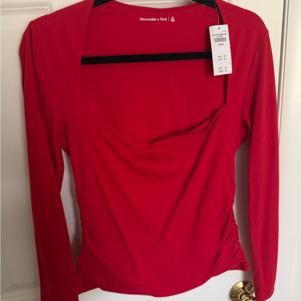 Abercrombie & Fitch Red Long-Sleeve Cowl Neck Top